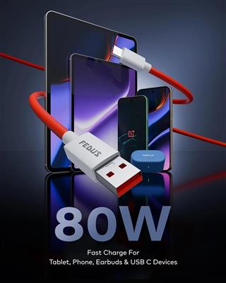 FEDUS 80W USB A to Type C SuperVOOC Fast Charging Cable - 1M Red