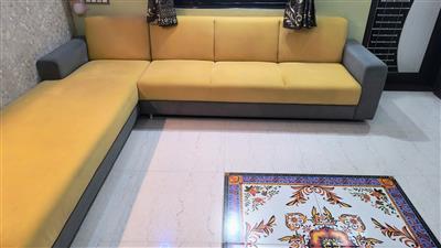 3 Seater + Lounger L-Shape Sofa with 6 Pillows– Like New ( 10×8 ft )