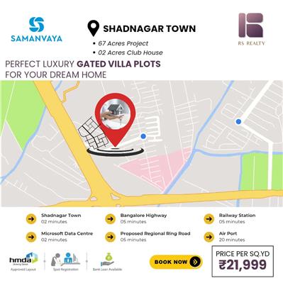 HMDA Approved Project in ( SAMANVAYA) at  SHADNAGAR  GATED COMMUNITY VILLAS PLOT