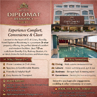 Hotel Diplomat Residency: Best Hotel in Civil Lines Bareilly
