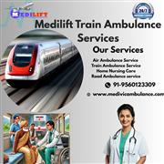 Medilift train ambulance in Dibrugarh for the stable transfer of critical patien