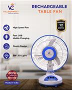 VILLCONNECT PortableAC DC Table Fan with oscillation Power, 3-Speed Settings, Wh