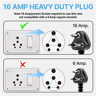 FEDUS 16A 250v Heavy Duty Copper Power Cord 16 Amp Indian Power Plug to IEC 13 S