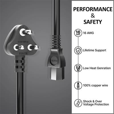 FEDUS 16A 250v Heavy Duty Copper Power Cord 16 Amp Indian Power Plug to IEC 13 S