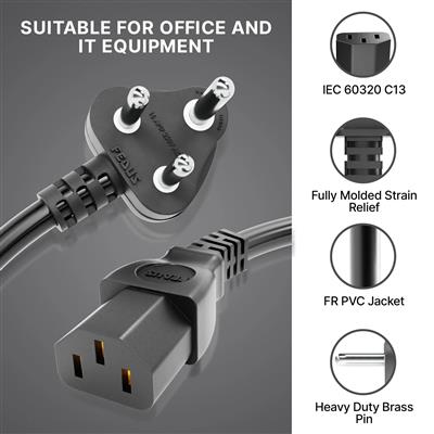 FEDUS 16A 250v Heavy Duty Copper Power Cord 16 Amp Indian Power Plug to IEC 13 S