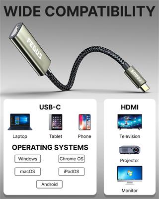 FEDUS Usb C To Hdmi Adapter 4K@60Hz Type-C To Hdmi Female Converter Cable, Porta