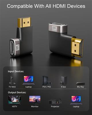 FEDUS 8K Ultra HD HDMI Connector 90 Degree L Shape Flat HDMI Male to Female Conv