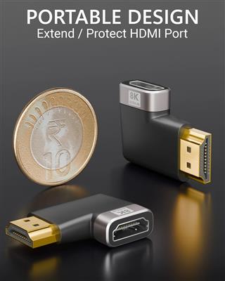 FEDUS 8K Ultra HD HDMI Connector 90 Degree L Shape Flat HDMI Male to Female Conv