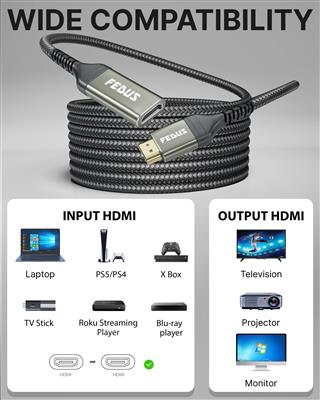 FEDUS HDMI Extension Cable Support 4K@60Hz 3D HDR, Male to Female HDMI Extender