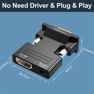 FEDUS VGA to HDMI Converter Cable, VGA to HDMI Adapter with Audio, 1080P Video D
