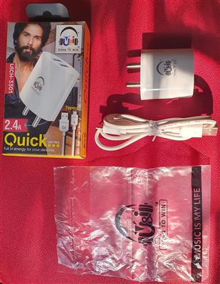 Fast Quick U&I 2.4A Mobile Phone Charger 2 USB With Type C Data Cable