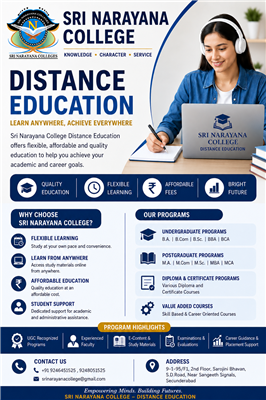 Distance B.Com, BBA, BA, and B.Sc programs available.