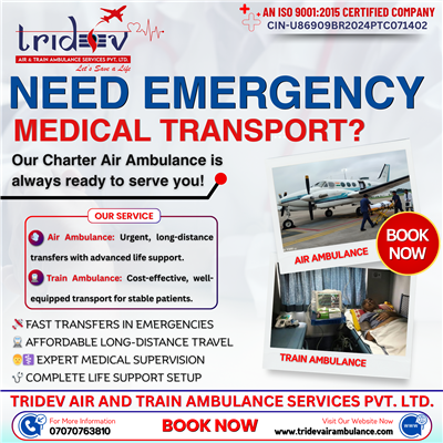 Impetuously, Tridev air ambulance services in Guwahati provide EMS