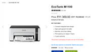 Epson EcoTank M1100 B/W Ink Tank Printer — Ultra Low Cost & Fast Print