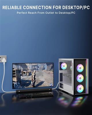 Computer Power Cable Cord – IEC Mains, for PC/Desktop/Monitor/Printer (Black/Whi