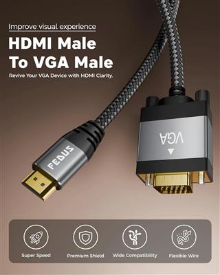 FEDUS HDMI to VGA Cable Adapter 1080P@60Hz Uni-Directional HDMI Computer to VGA