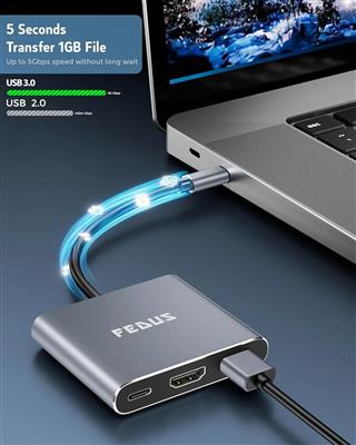 FEDUS 3-in-1 USB Hub Type C Hub, USB C Hub, USB Type C to 4K HDMI adapter Conver