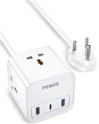 FEDUS Surge Protector, 3 Way Cube Shape Universal Sockets with USB Port Type A &