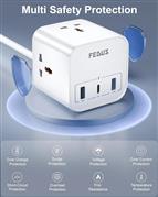 FEDUS Surge Protector, 3 Way Cube Shape Universal Sockets with USB Port Type A &