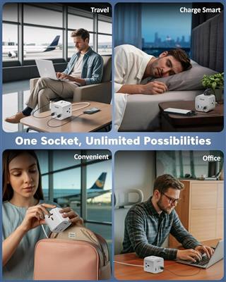 FEDUS Surge Protector, 3 Way Cube Shape Universal Sockets with USB Port Type A &