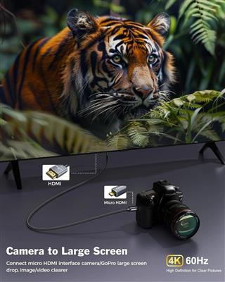 FEDUS 4K Micro HDMI to HDMI Cable 1.5 Meter, Micro HDMI 2.0 Adapter [4K@60Hz, 2K