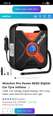 Woscher 802D Digital Car Tyre Inflator | Auto Shut-Off Air Pump 12V