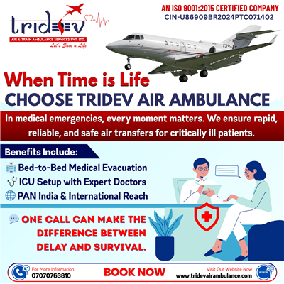 Just Go From Tridev Air Ambulance Service in Ranchi with All Medical Care