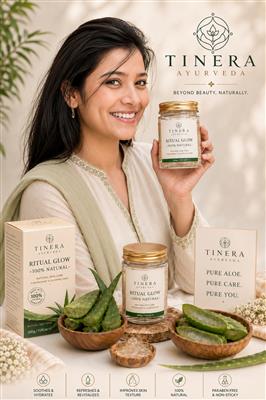 Tinera Ayurveda Ritual Glow – Natural Aloe Vera Skincare Product Advertisement