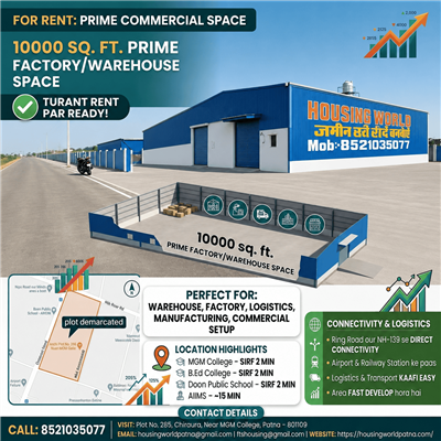 10,000 Sq. Ft. Prime Warehouse/Factory Space for Rent in Patna