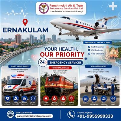 Panchmukhi Air Ambulance in Ernakulam Provides Affordable Air and Train Ambulanc