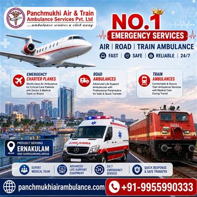 Panchmukhi Air Ambulance Services from Ernakulam - Critical Care Team Follows