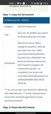 Category	Jobs & Employment Title	Earn min. Rs.15,000/- per month by doing simple