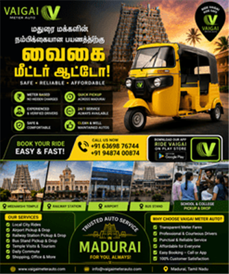 Vaigai Meter Auto – Your Trusted Meter Auto in Madurai