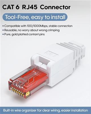 FEDUS Ping Toolless Cat6 RJ45 Connector - Tool Free Ethernet Network Plug, Crimp