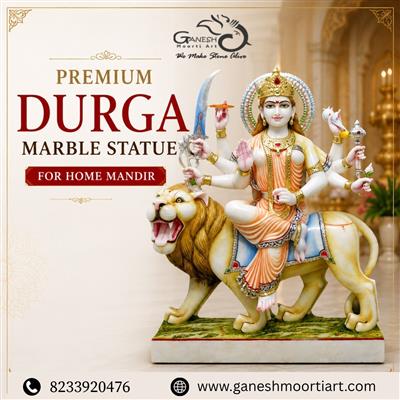 Premium Durga Marble Statue for Home Mandir