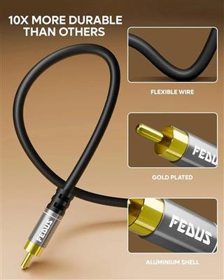 FEDUS Subwoofer Cable, Double Shielded RCA To RCA Audio Cable 1.5M