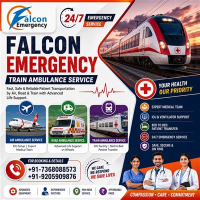 Falcon Affordable Train Ambulance in Chennai- Round-the-Clock Assistance with qu