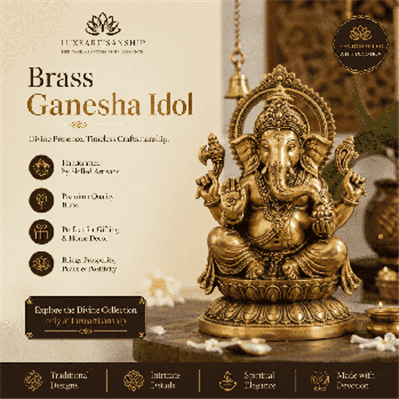 Brass Ganesha Idol – Handcrafted Divine Decor for Home & Pooja