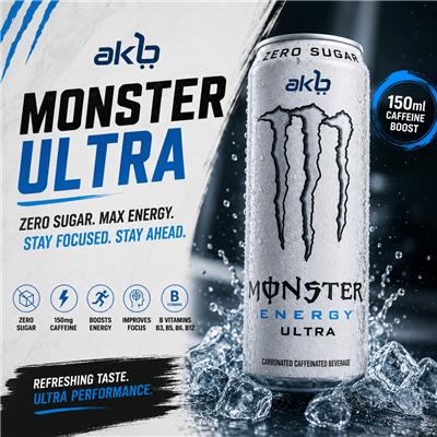 Monster Ultra Zero Sugar Energy Drink with Caffeine Boost  Price: