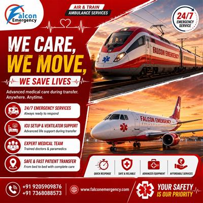Falcon Emergency Affordable Train Ambulance in Delhi- Safe Transfers
