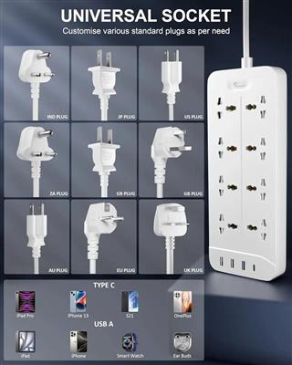 FEDUS 8 Sockets Surge Protector with USB-A & USB-C Ports 5M