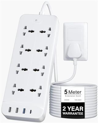 FEDUS 8 Sockets Surge Protector with USB-A & USB-C Ports 5M