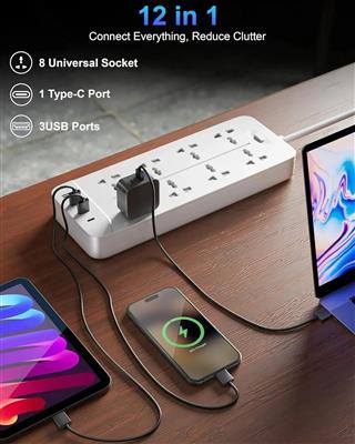 FEDUS 8 Sockets Surge Protector with USB-A & USB-C Ports 5M