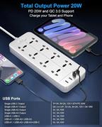 FEDUS 8 Sockets Surge Protector with USB-A & USB-C Ports 5M