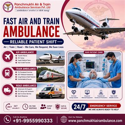 Book Panchmukhi Air and Train Ambulance Service in Hyderabad | 24/7 Rapid ICU