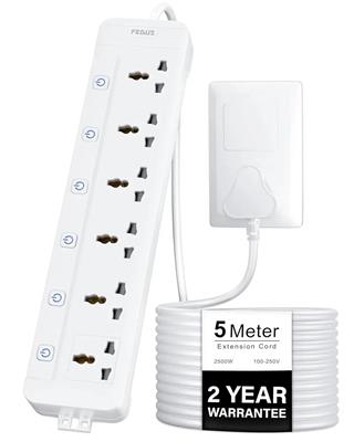FEDUS 6 Universal Sockets with Individual Switch 5M