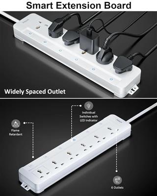 FEDUS 6 Universal Sockets with Individual Switch 5M