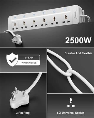 FEDUS 6 Universal Sockets with Individual Switch 5M