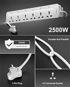 FEDUS 6 Universal Sockets with Individual Switch 5M