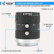 25 MM 10 MP C-Mount Machine Vision Lens for 2/3-Inch Camera Sensors